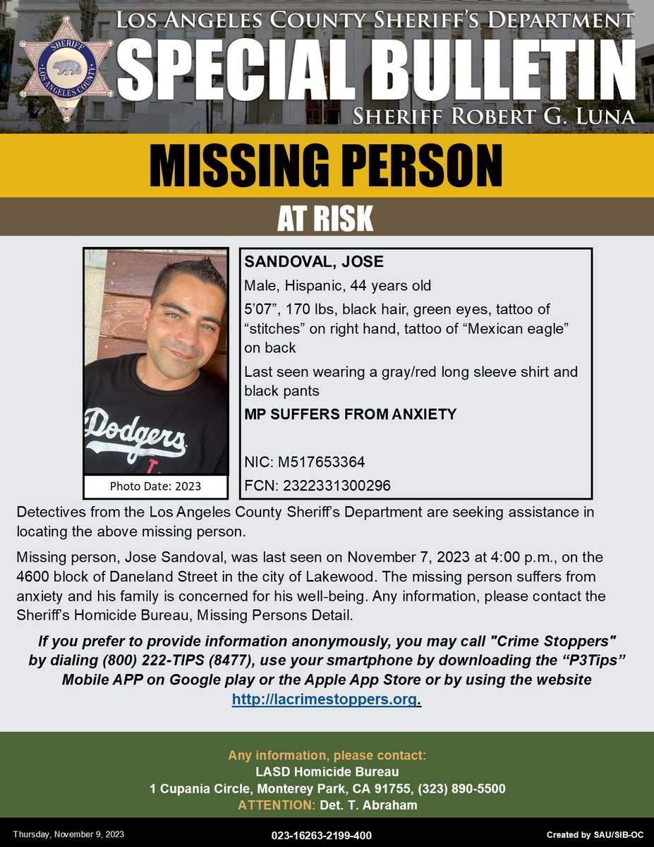 LASDHQ's tweet image. #LASD is Asking for the Public’s Help Locating At-Risk Missing Person Jose Sandoval, #Lakewood
local.nixle.com/alert/10415775/