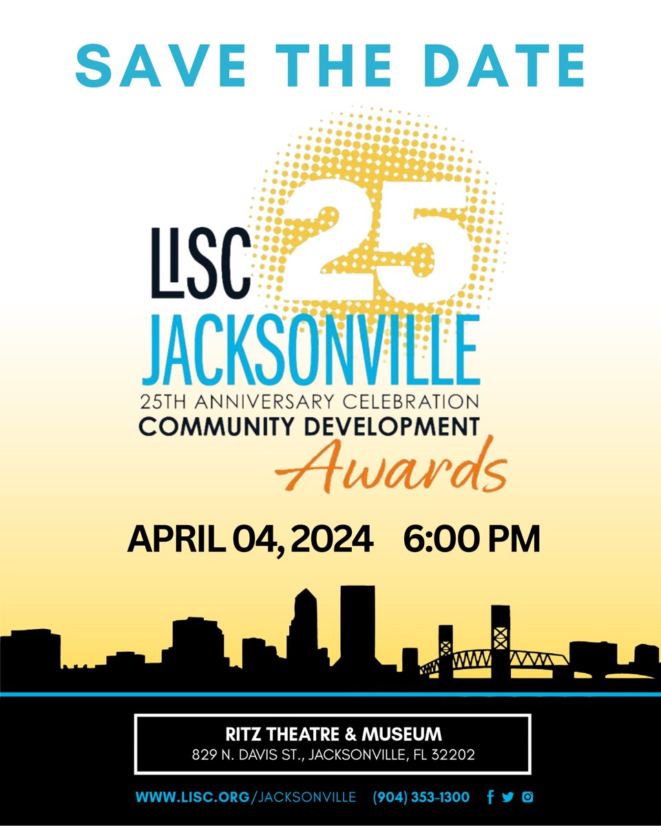 LISCJax's tweet image. SAVE THE DATE: Join us on April 4, 2024 as we publicly recognize the unsung heroes working hard to revitalize Jacksonville&apos;s most challenged neighborhoods! We hope to see you there! #LISCJax