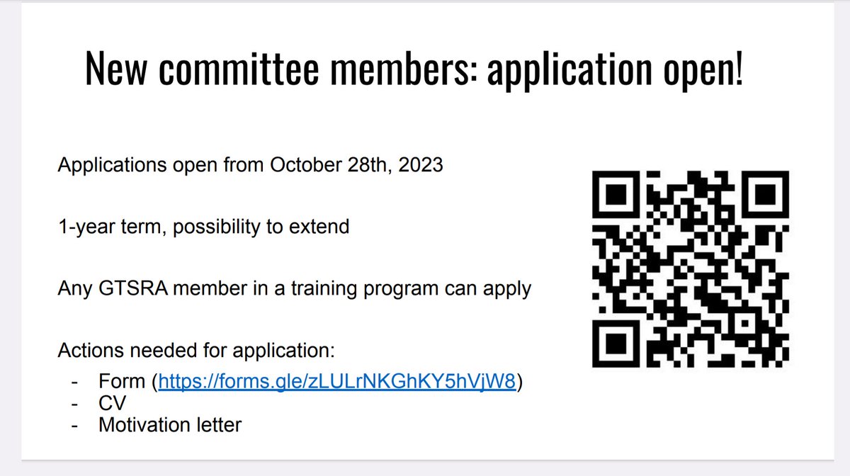 All GTSRA members! 📢📢 We are recruiting! If you are interested in brainstorming and executing ideas to improve CTS training, expand our trainee network, plan collaborative projects 👉🏾 Remember to apply 👇Deadline November 30th forms.gle/rZCmjnMspbyghH…