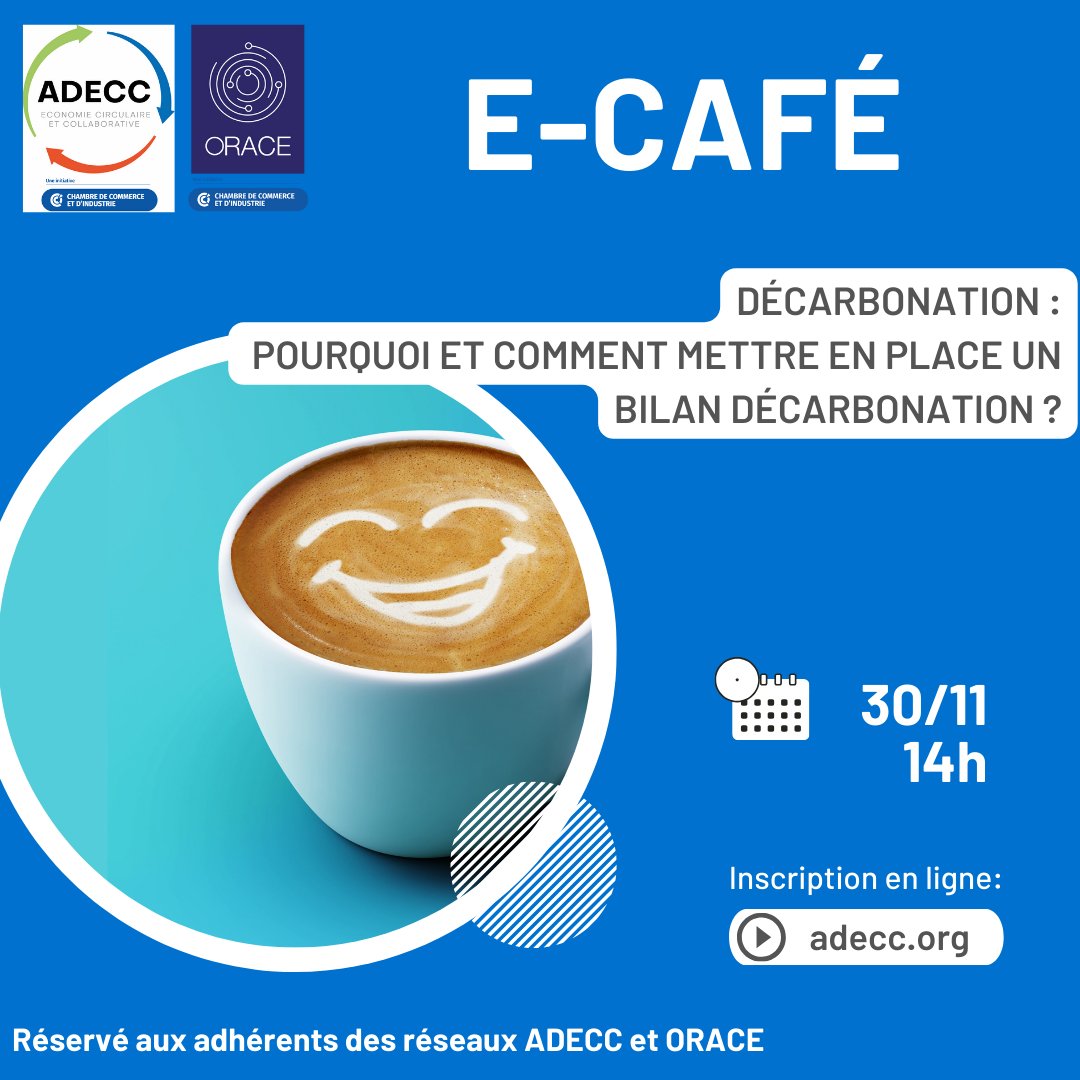 ☕️ Nous vous réservons un prochain e-café le 30 novembre de 14h à 15h sur la décarbonation avec
Mobeetip !

Inscriptions ouvertes ➡️ tinyurl.com/2p94m29n