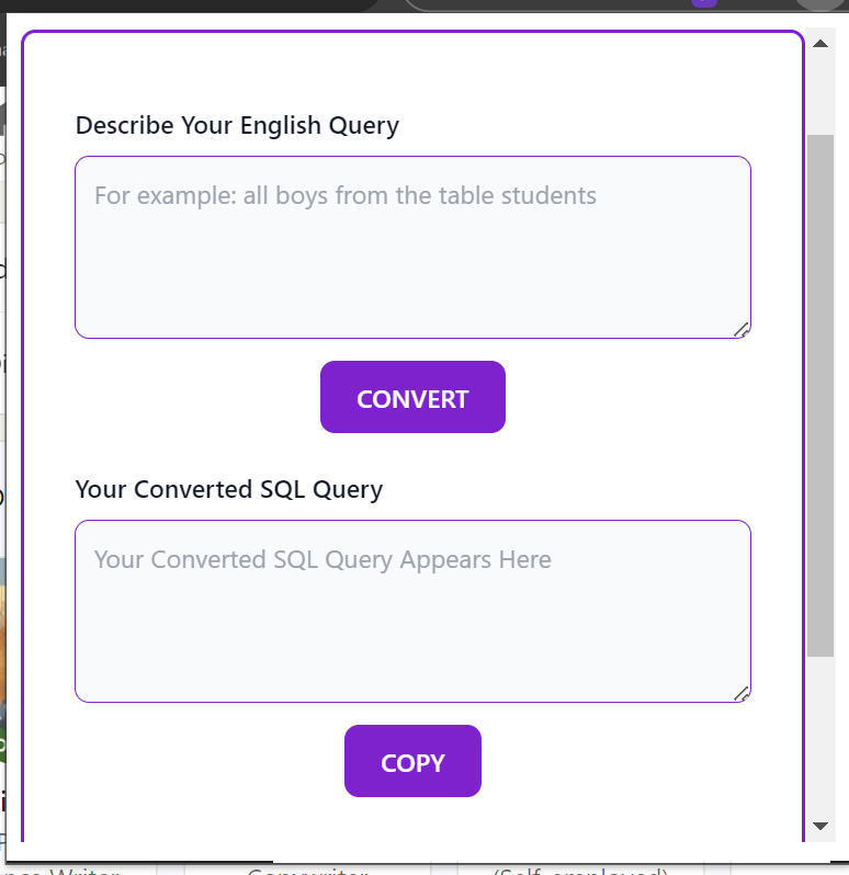 Toolskecom's tweet photo. I made this browser extension (check pic) to convert text to SQL using this method: 
#buildinpublic #techtwitter
https://t.co/X8c7FNAxm5 https://t.co/4FgRGqrC3f
