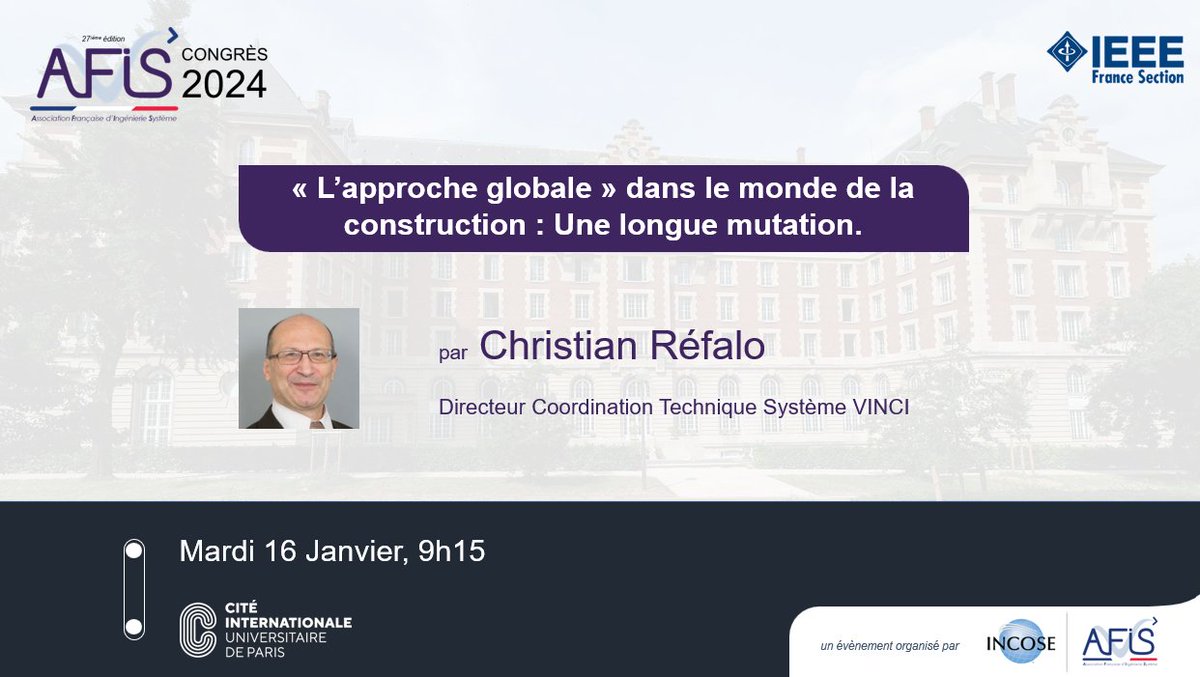 afis_fr's tweet image. #CongresAnnuelAFIS🤝 Merci à M. Refalo, Directeur Coordination Technique Système @VINCI d'avoir accepté notre invitation pour aborder « L’approche globale » dans le monde de la construction : Une longue mutation #Ingénierie #systemengineering
@GdParisExpress @IEEEorg @incose_org