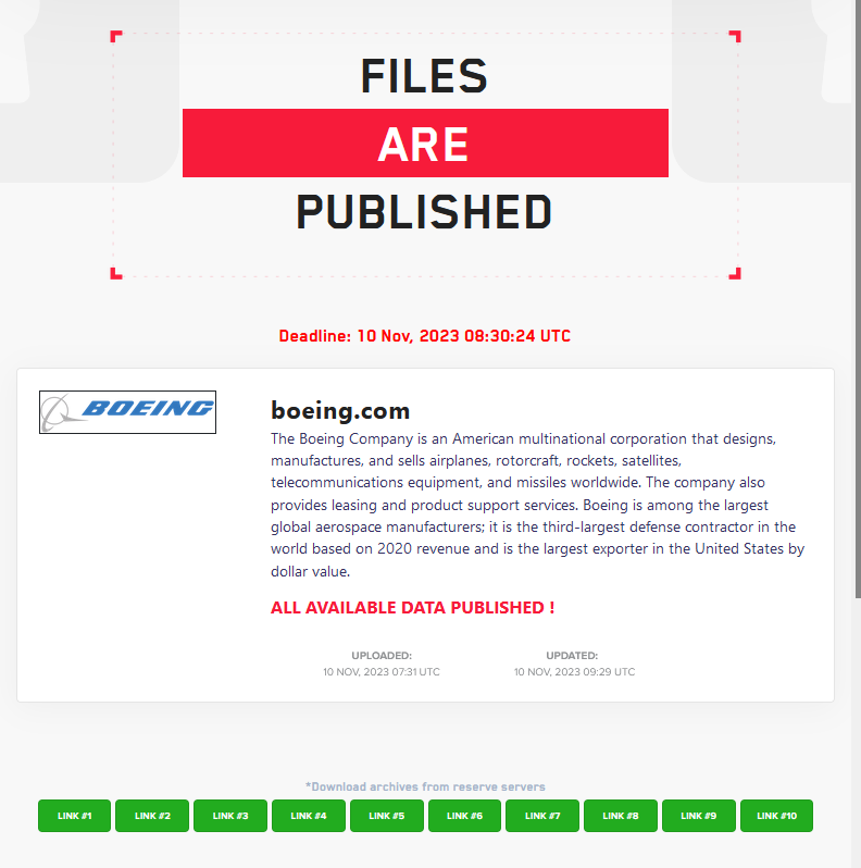 H4ckmanac's tweet photo. LockBit's countdown expires, releasing all stolen data from aviation giant Boeing to the public.

#DarkWeb #CyberRisk #databreach #HackManac
#USA #Boeing #ransomware https://t.co/eYrq3iRl0W