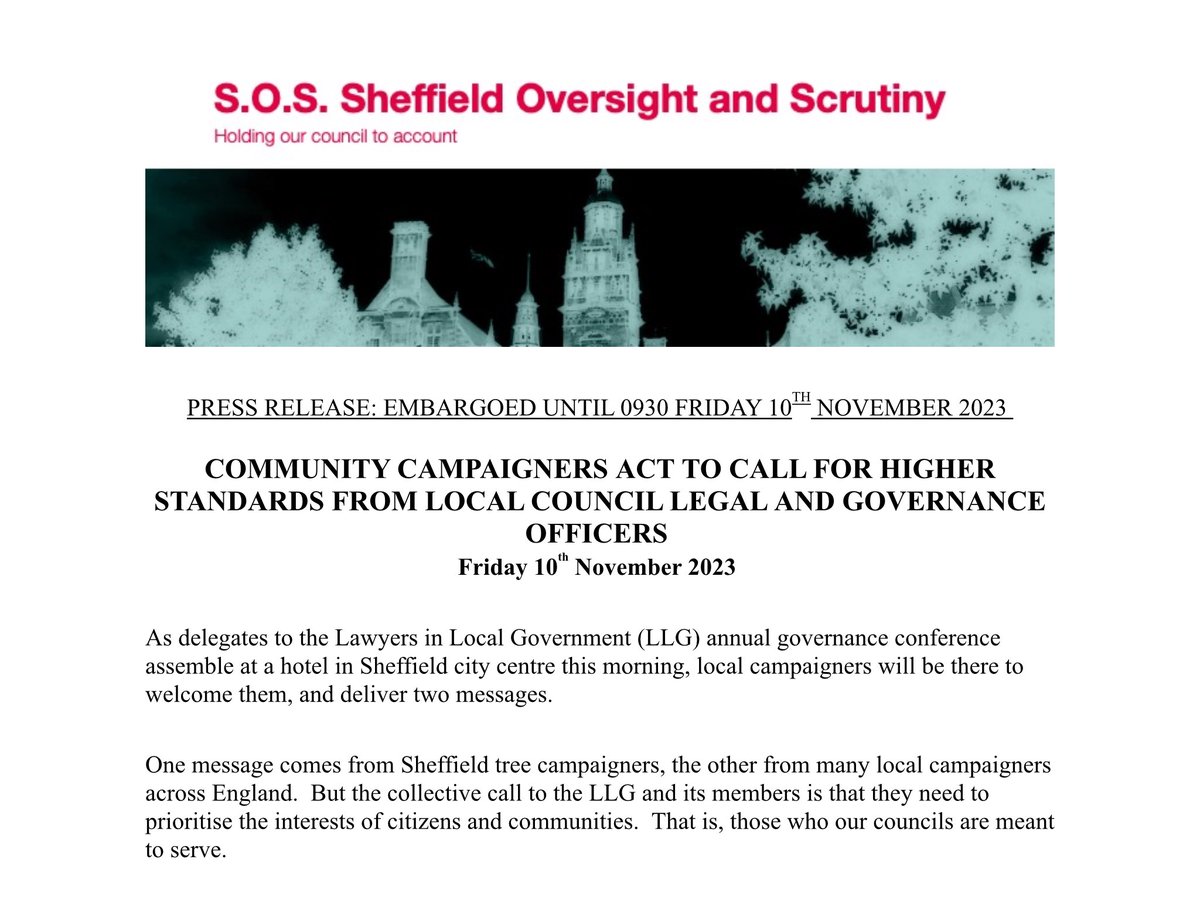 ItsOurCity1's tweet photo. A press release 👇👇

#LLGgovernance. Welcome 2 Sheffield

Please prioritise citizen/community interests (those who councils are meant 2 serve) - not simply interests of politicians &amp; council machinery. And improve standards, to halt damaging local governance failures.
3/3 https://t.co/AVxvNAt4Em