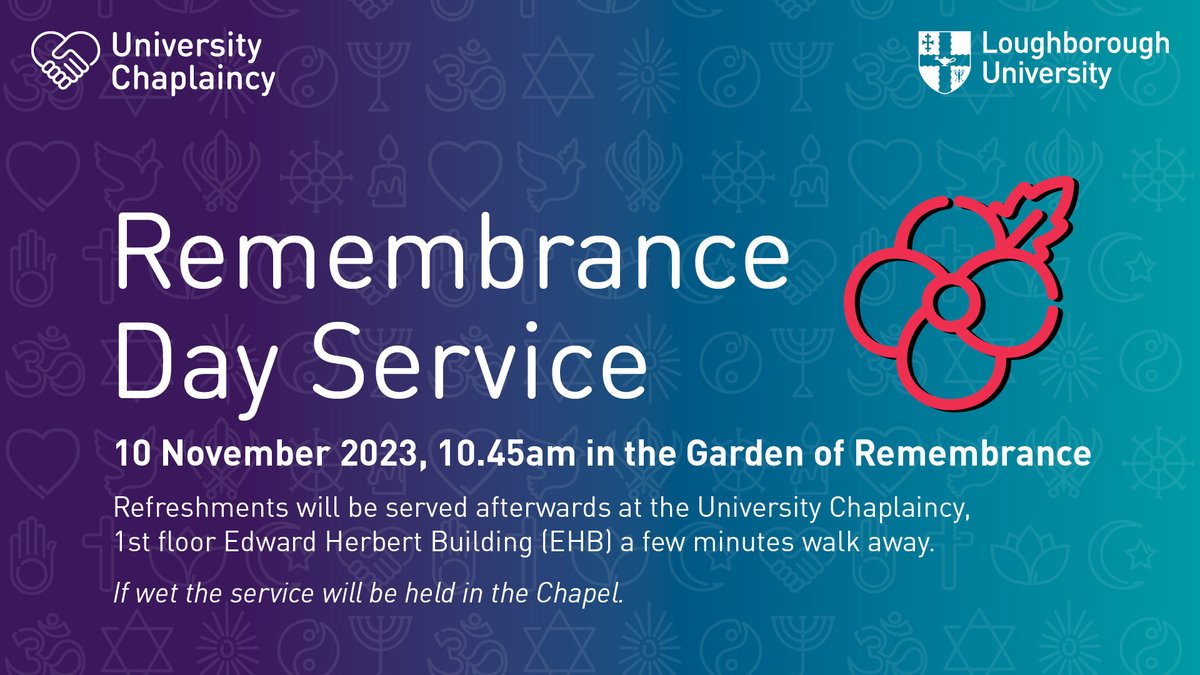 Today the Chaplaincy will be holding a Remembrance Day Service in the Garden of Remembrance for all students and staff. Prayers will be said for all those who died in the conflict and for those who are remembered in the Garden. 🌹 Info: lboro.uk/3qj3NMO