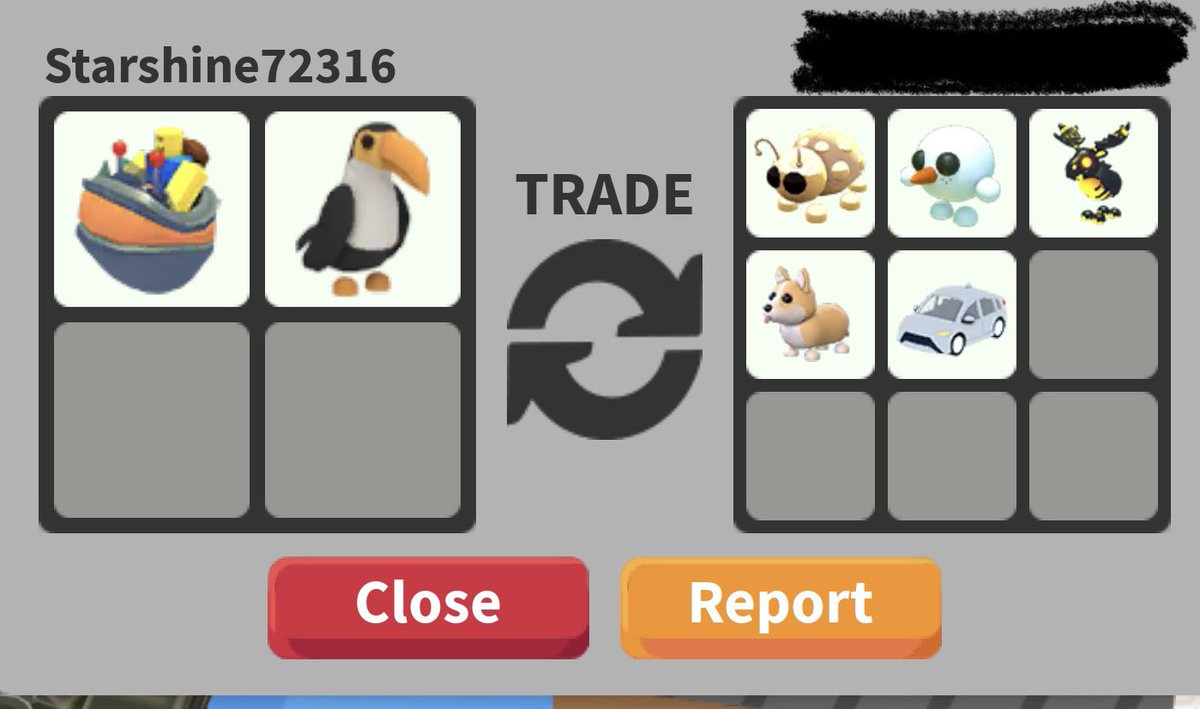 Woah! :O me: Legendary personal controller petwear and Toucan. Them: Golden lady bug, snowball pet, mama moose, corgi, common car. W/F/L?? They accepted and this trade was done btw. 🤯