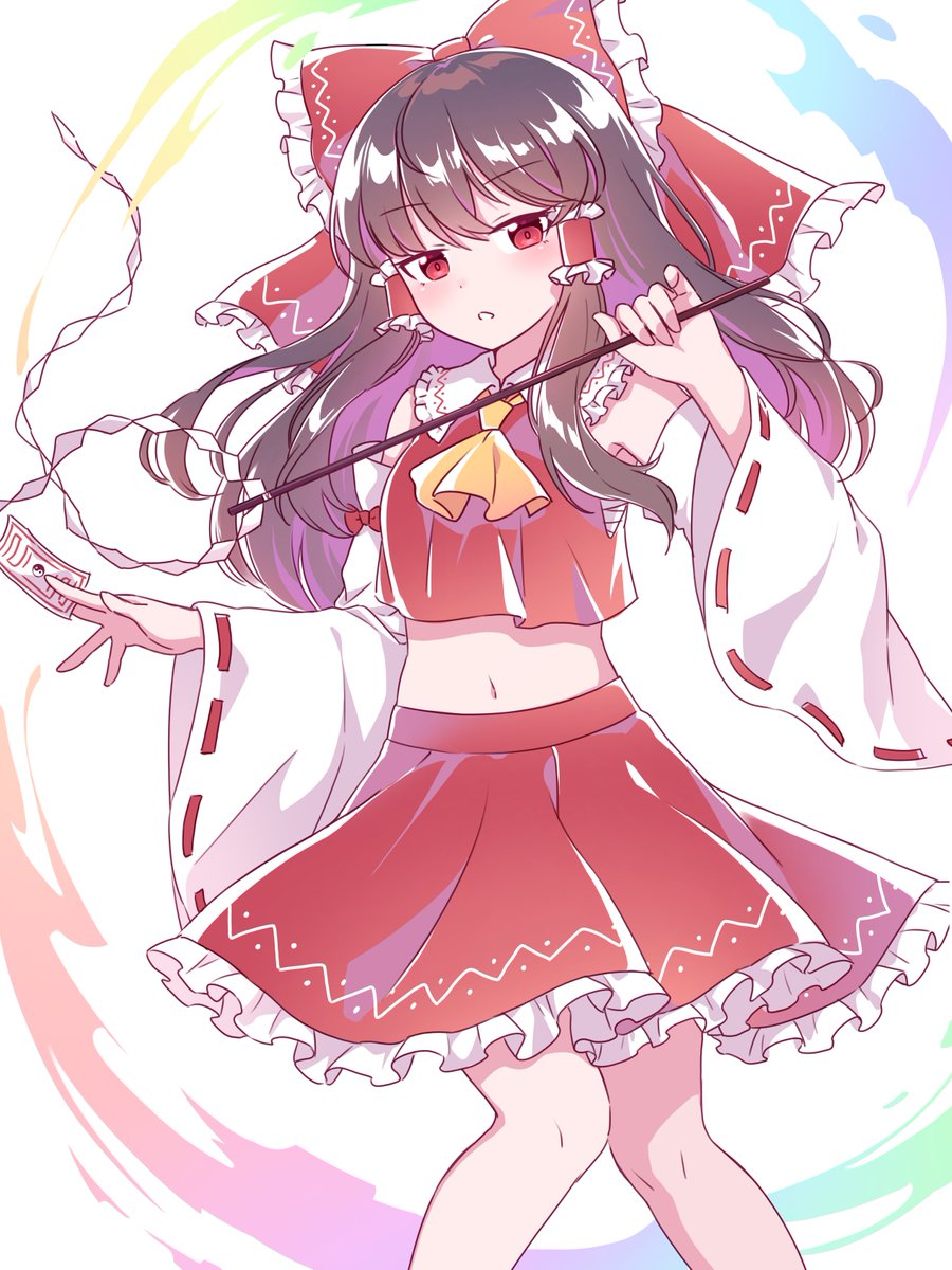 hakurei reimu 1girl solo skirt bow red bow detached sleeves red skirt  illustration images