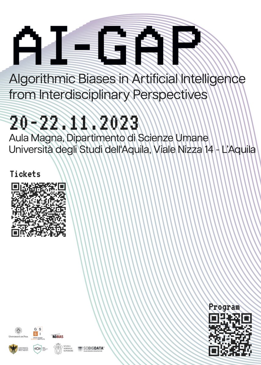 📣AI GAP Workshop: Algorithmic Biases in AI from Interdisciplinary Perspectives 

🗓️November 20th-22nd

📍Università degli Studi dell'Aquila - Dipartimento di Scienze Umane

🔗Website: aigap.di.unipi.it with the program and other information