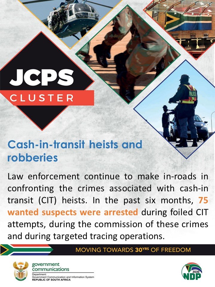 SAgovnews's tweet photo. Inroads are being made in the fight against cash-in-transit heists and robberies #FightingCrime #JCPSBriefing https://t.co/3CxepvBLCN