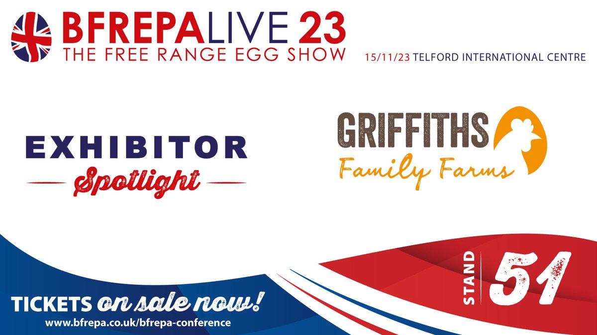 EXHIBITOR SPOTLIGHT!

Griffiths Family Farms (<a href="/OaklandsEggs/">Oaklands Farm Eggs</a>) are an established Shropshire based business with unsurpassed expertise in farming and poultry.

#BFREPALive2023

bfrepa.co.uk/common/event-t…