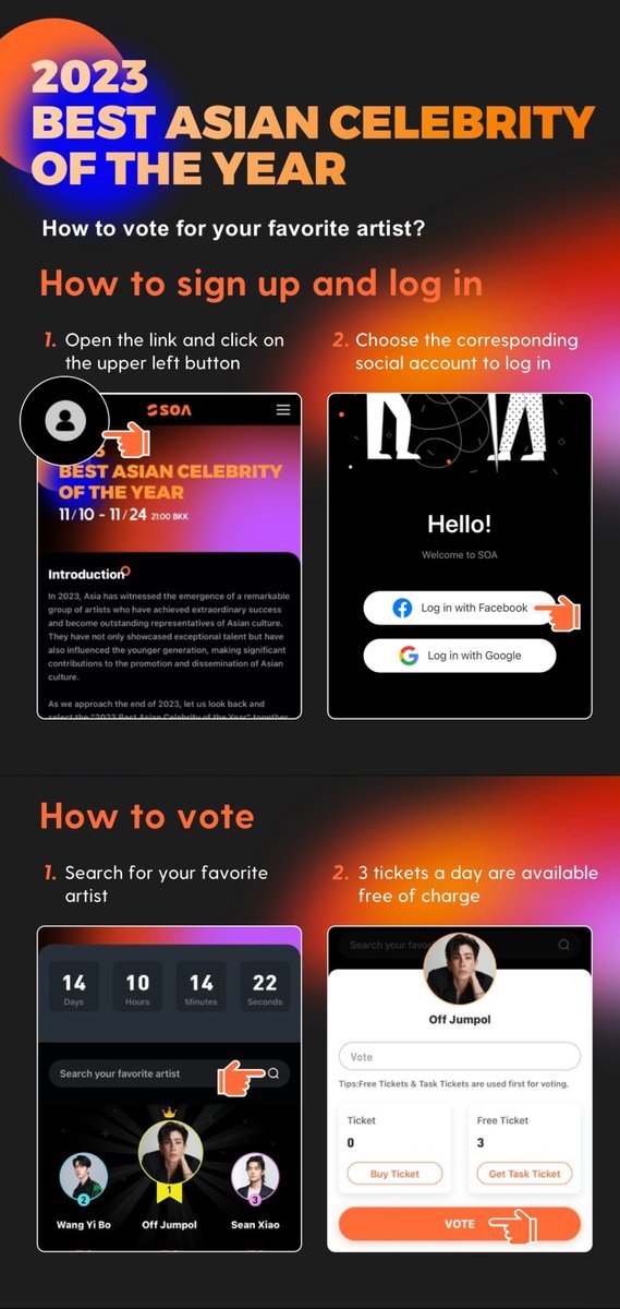 ✨Congratulations to Jaehyun on being nominated for 2023 Best Asian Celebrity Of The Year
🎟️3 tickets a day are available free of charge
📅Voting Deadline: November 24, 2023 21:00 (BKK)
🔗Voting Link: soatop.club
#SOA #SOAXJaehyun #JAEHYUN #재현