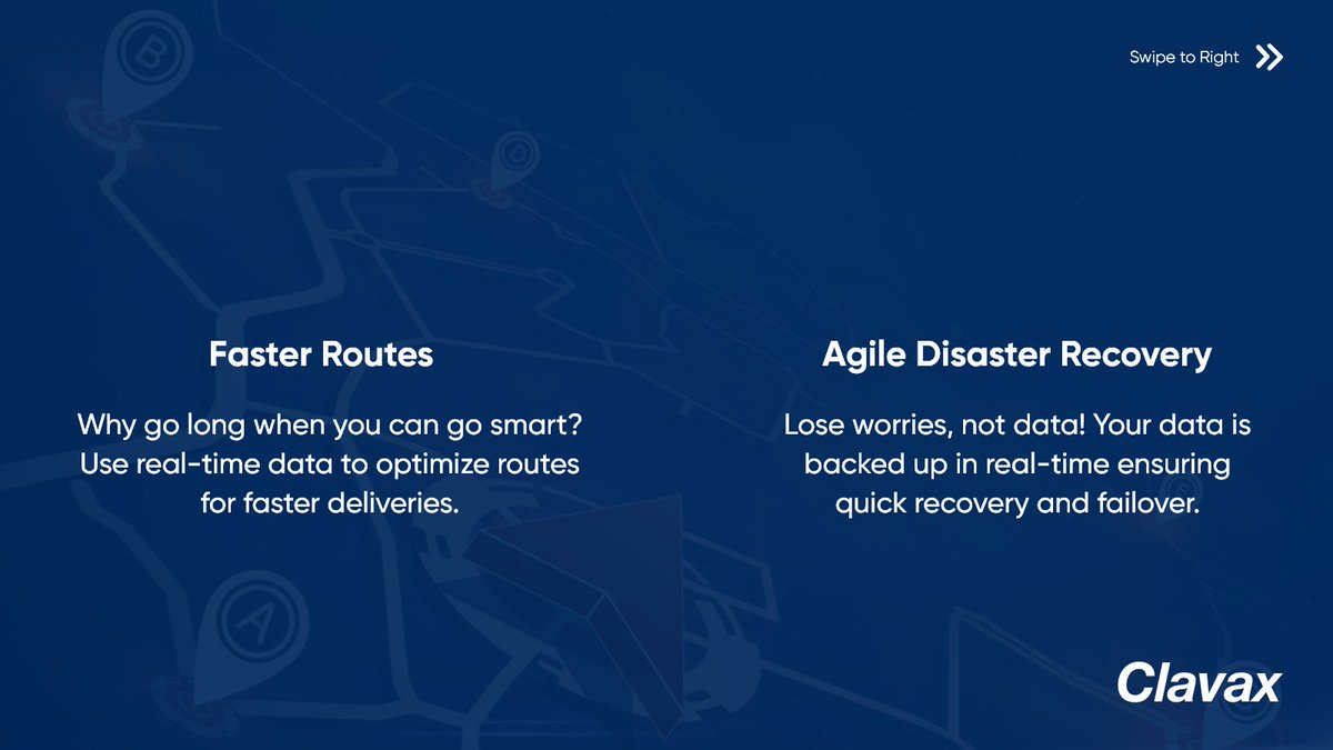 Clavax's tweet image. Faster Routes, Lesser Costs, and Better Profits!
Feel the Cloud Computing Advantages with Clavax and Transform your Logistics Business.

Visit: clavax.com

#cargo #delivery #shipping #SHIPPINGWORLDWIDE #BusinessGrowth #route #Agile