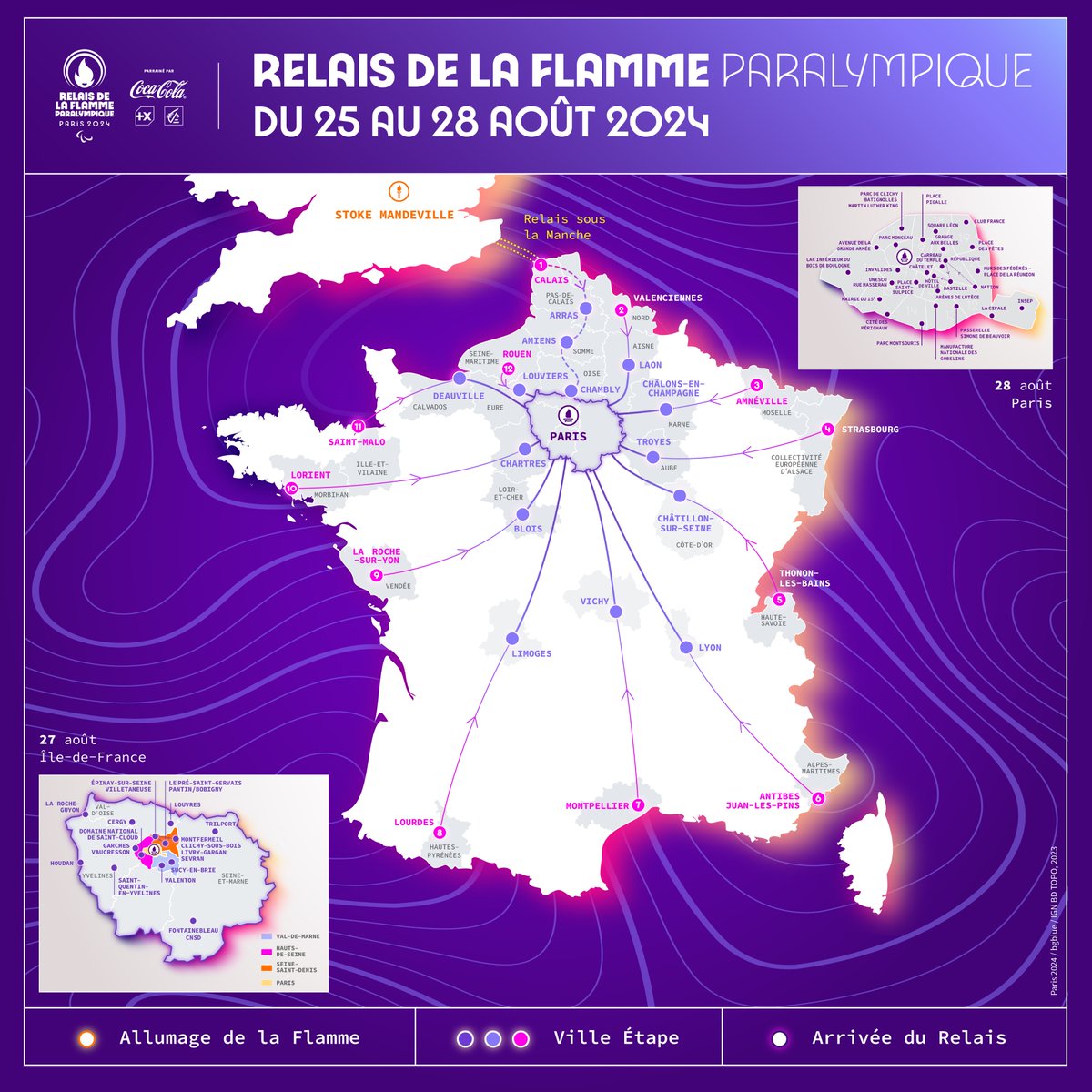 #Paris2024 🔥 Le <a href="/DepVendee/">Département Vendée</a> accueillera la flamme paralympique le 25 août !

Douze flammes traverseront la France pour se retrouver à Paris lors de l'ouverture des Jeux paralympiques. L'une d'entre elles partira de <a href="/larochesuryonfr/">La Roche-sur-Yon, Ville & Agglomération</a>.

🎉 Une célébration du handisport en #Vendée !