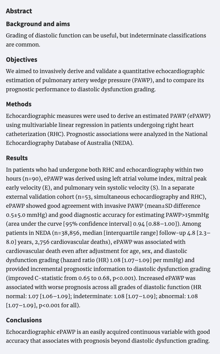 Can #EchoFirst wedge pressure estimation be done better? Answer: Yes!
Simultaneous full publication #simpub
 
Now online Eur Heart J Cardiovasc Imaging
academic.oup.com/ehjcimaging/ad…
& at #AHA23 (Thomas Lindow, Poster 12693, Mon Nov 13, 1:30-2:45) 
@mugander @rebeccakozor @PlayfordDavid