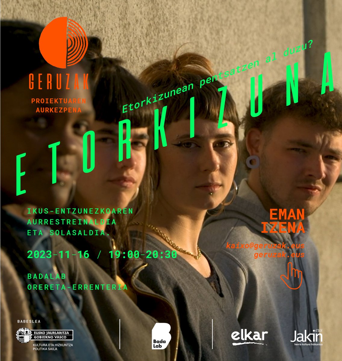 📆 AGENDA: Geruzak: Etorkizuna ikus-entzunezkoaren estreinaldia

ETORKIZUNA gaia ardatz hartuta, ikus-entzunezko horretan lau gaztek hainbat galderen inguruan hausnartuko dute. Ondoren, solasaldia.

🔍Xehetasunak:
iragarkilaburrak.eus/iragarkia/geru…

#geruzak #iragarkilaburrak