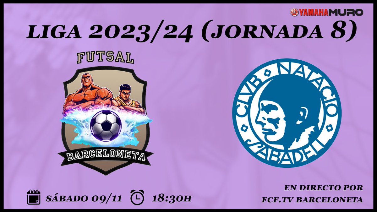 ⚽️PRIMER EQUIPO⚽️

Partidazo en casa contra <a href="/CNSFUTBOLSALA/">CNS FUTBOL SALA</a> 
No te lo pierdas 
El partido se podrá seguir en directo en la web de la <a href="/FCF_CAT/">Federació Catalana de Futbol</a> 
Vamos Barceloneta!💪🖤💜

🆚 <a href="/CNSFUTBOLSALA/">CNS FUTBOL SALA</a> 
🕕 Sábado 11 de noviembre 18:30h
📺 fcf.tv 

#barceloneta <a href="/Futsal2B3/">Futsal 2ªB G3</a>