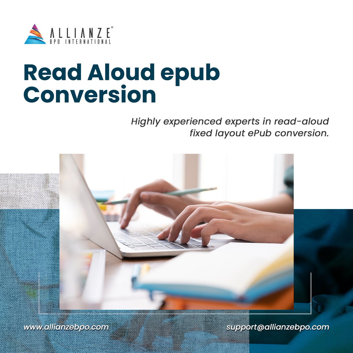 AllianzeBPO1's tweet image. Do you love reading ePubs but don&apos;t always have time to sit down and read?

Our #readaloudconversionservice is the perfect solution for you! 

At @AllianzeBPO1, our #ePubconversionservice turns your #ePubs into high-quality audio files, allowing you to enjoy books hands-free.
