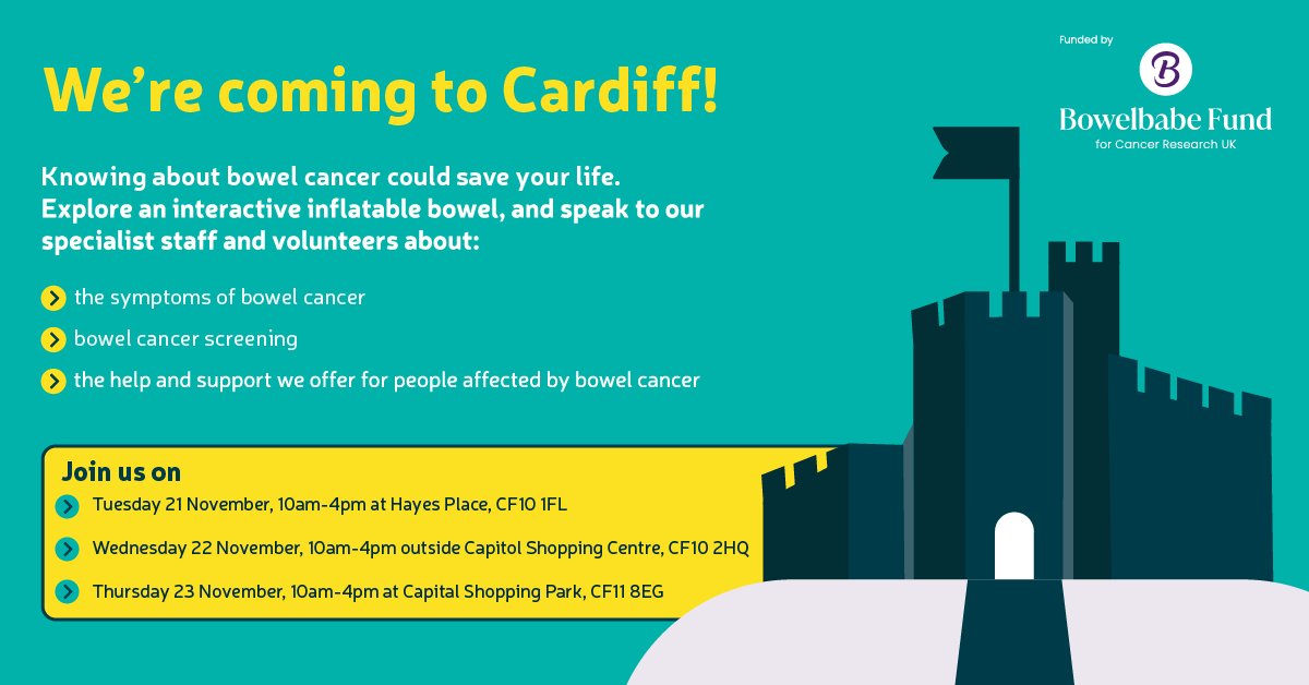 🧵 (1/4) Our final awareness roadshow location for 2023 is …. #Cardiff! Our specialist team will be there to: 👉 provide expert advice about bowel cancer symptoms 👉 encourage people of screening age to take part in the programme 👉 signpost people towards help and support.