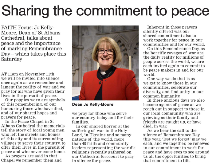 Thank you to the @hertsad for sharing The Dean's words on peace and the importance of marking Remembrance Day. ~ #StAlbans #StAlbansCathedral #Remembrance