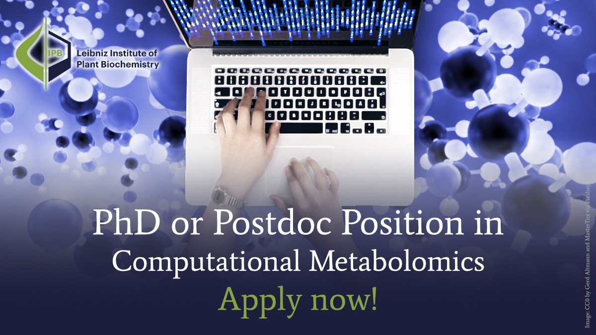 📣#Vacancy: We're offering a position as a Research associate in #ComputationalMetabolomics in @sneumannoffice 's group! More information: ipb-halle.de/en/career/job-… #Bioinformatics #Metabolomics #ComputationalBiochemistry #Cheminformatics #scijobs #chemtwitter Please RT!