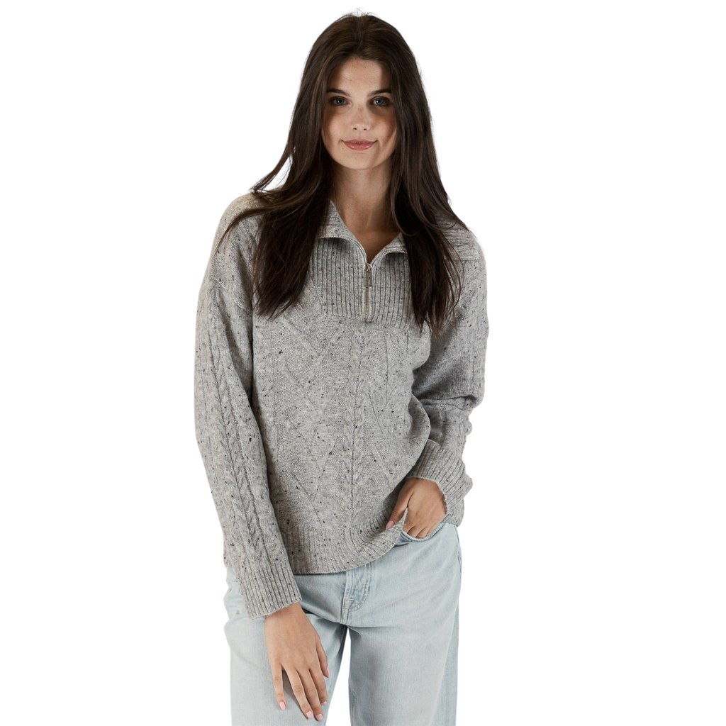 Timeless elegance in the Aline sweater from Lyla and Luxe! Flecked accents, 3/4 zip, and ribbed texture for classic sophistication. Soft, stretchy fabric for a cozy fit. Shop online 24/7 online. #lylaandluxe #timelessstyle #classicfashion