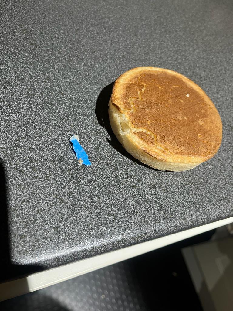 anikaya's tweet photo. Found blue plastic (a plaster?) in my M&amp;S crumpet… @marksandspencer how do you explain this? 🤢 https://t.co/76RoBwBJuj