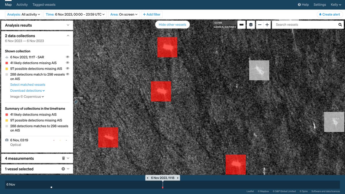 🛰️ Operation TS Update! Using SAR and Optical imagery to identify dark STS transfers. Watch the daily updates: hubs.li/Q028srTX0

At least 6 dark ship to ship transfers are identified in optical (credit: <a href="/supbrow/">Charlie B</a>) and SAR imagery. Find out more about the pros and cons.
