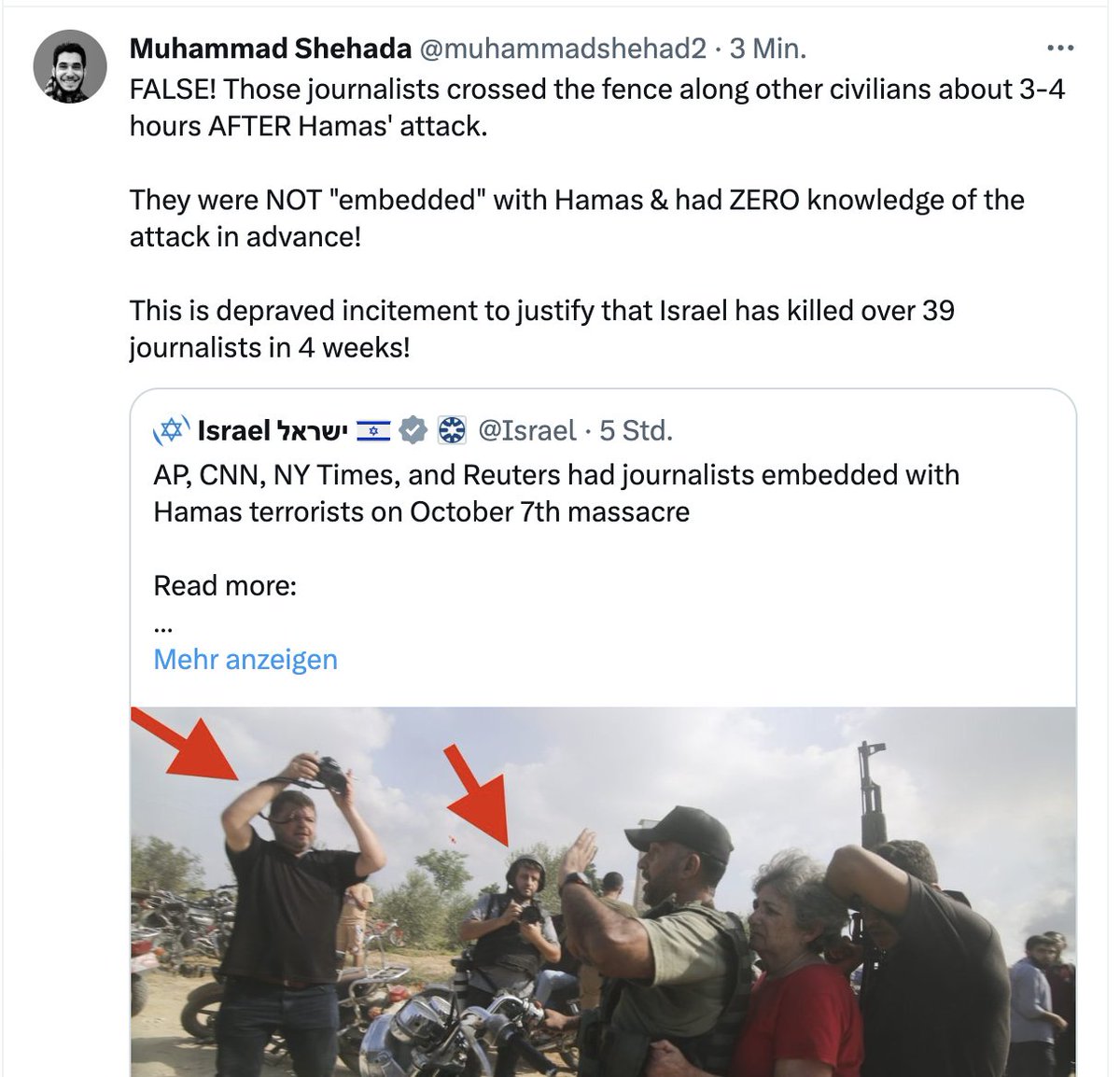 KarimAkramovic's tweet image. Es ist auch wichtig zu erwähnen, wer hinter #HonestReporting steckt und worauf man mit solchen substanzlosen Vorwürfen hinaus will, wenn man bedenkt, wie viele 🇵🇸 Journalisten in den letzten Wochen v. d. 🇮🇱 Besatzern getötet wurden!

Damit wird nur d Skepsis ggü. 🇮🇱