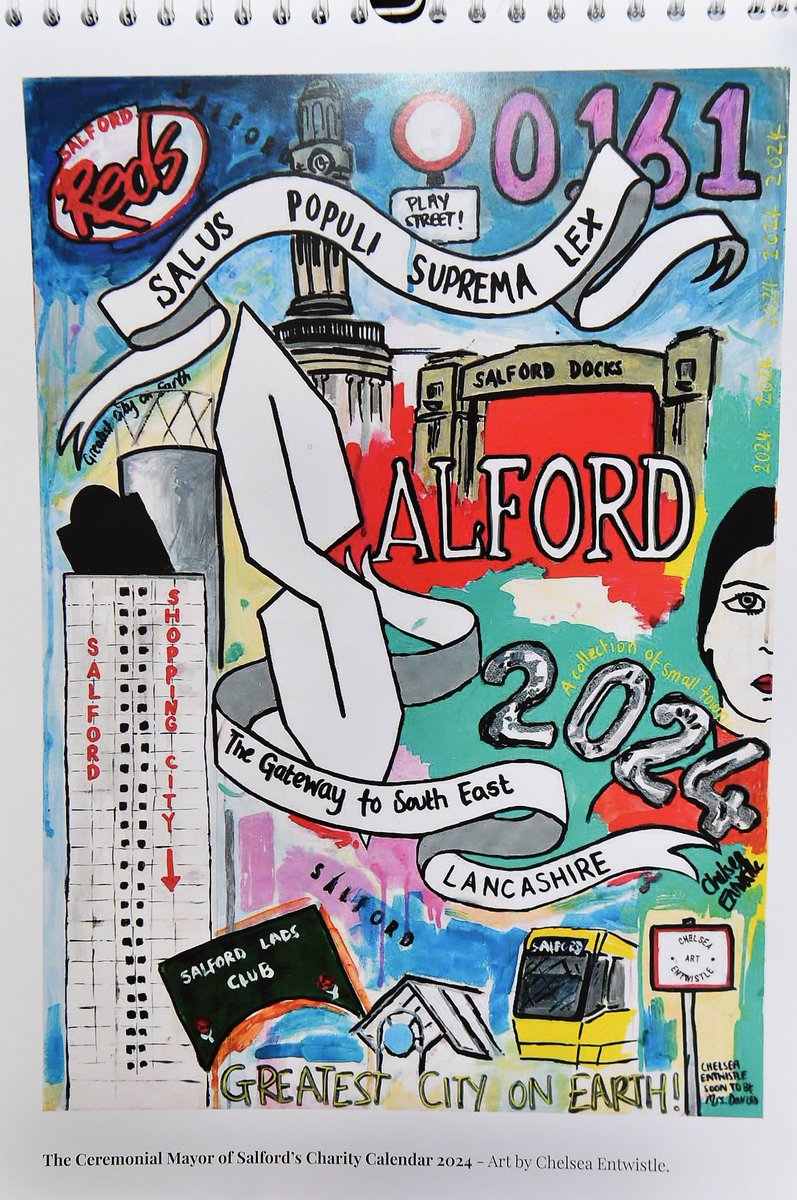 📆 Now available! The Ceremonial Mayor of Salford <a href="/Gina4Labour/">Gina Reynolds (she/her)</a>'s Charity Calendar 2024. The calendar helps raise money for her charity appeal. The calendar features original artwork from Salfordian artist @Chelsea_E_Art 🖼️ 🎨
 
Get yours at: orlo.uk/Ceremonial_May…