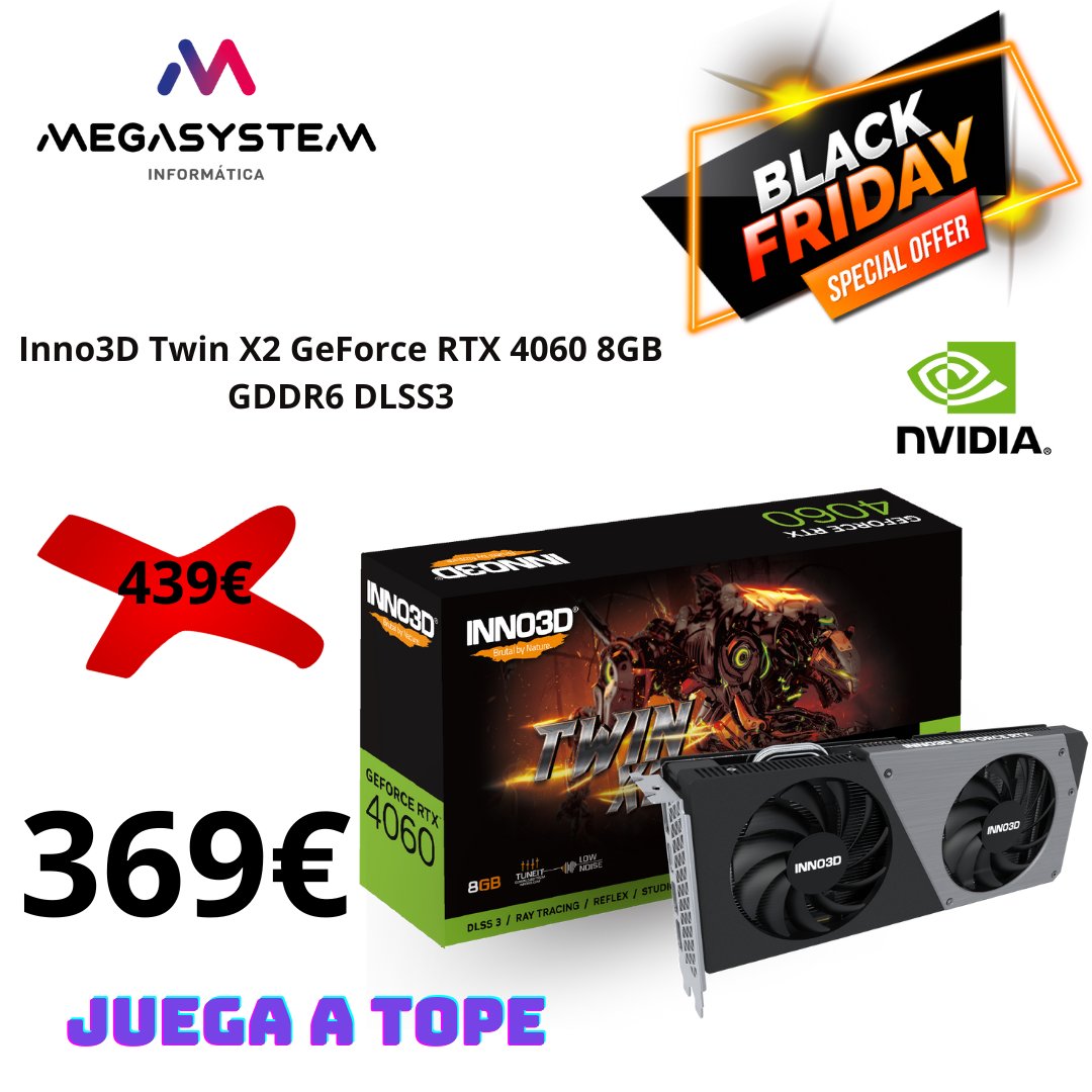 MegaSystem_es's tweet image. 🔥 #GeForceRTX4060: la gráfica más potente y eficiente de la gama media. ¡#DescuentoDeBlackFriday! 🔥

#TrazadoDeRayos y #DLSS3 para la mejor calidad de imagen.