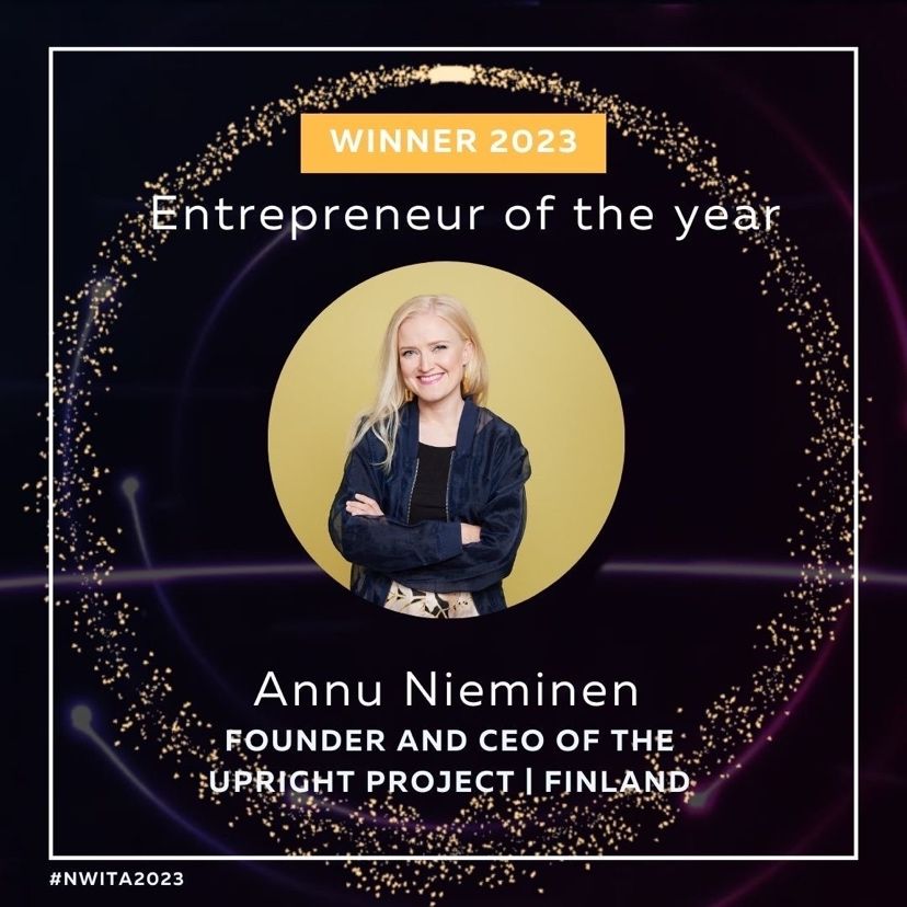 The Upright Project (@uprightproject) on Twitter photo Great news: Upright's Founder & CEO <a href="/annunieminen/">Annu Nieminen</a> was awarded ”Entrepreneur of the Year” at the Nordic Women in Tech Awards in Reykjavik last night!
We sincerely thank the jury for this recognition for Annu & Upright’s net impact mission. <a href="/NWITawards/">Nordic Women in Tech Awards</a> Great news: Upright's Founder & CEO <a href="/annunieminen/">Annu Nieminen</a> was awarded ”Entrepreneur of the Year” at the Nordic Women in Tech Awards in Reykjavik last night!
We sincerely thank the jury for this recognition for Annu & Upright’s net impact mission. <a href="/NWITawards/">Nordic Women in Tech Awards</a>