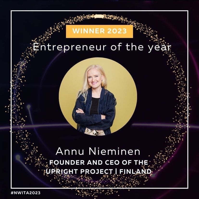 Great news: Upright's Founder & CEO @annunieminen was awarded ”Entrepreneur of the Year” at the Nordic Women in Tech Awards in Reykjavik last night! We sincerely thank the jury for this recognition for Annu & Upright’s net impact mission. @NWITawards