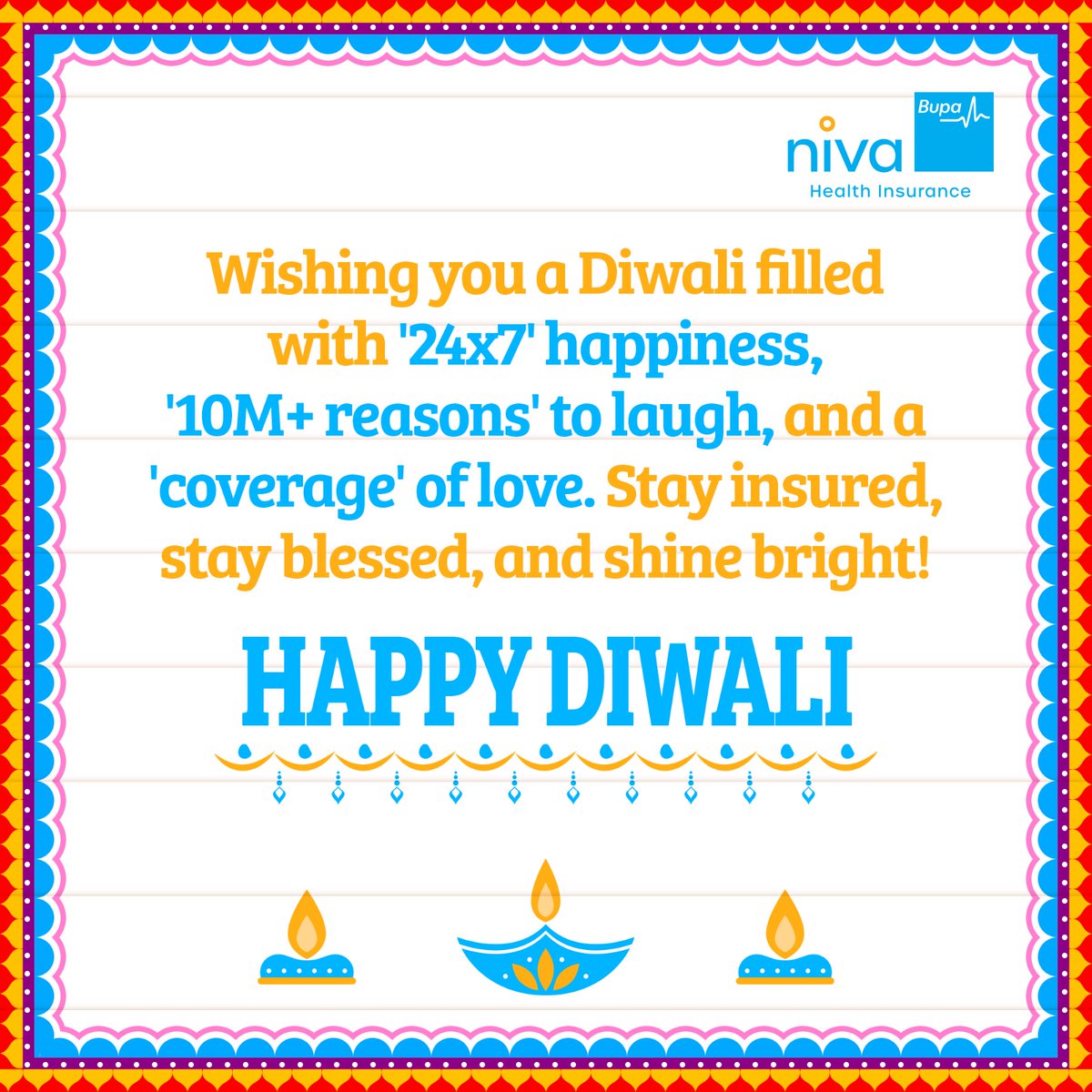 May the festival of light bring you the most precious gift of all – good health, happiness, and abundance. Wishing you a joyous and prosperous Diwali! 🪔✨ #YehDiwaliNivaBupaWali #HappyDiwali #Diwali2023 #NivaBupaHealthInsurance #Topical #trending #festiveseason #festivevibes