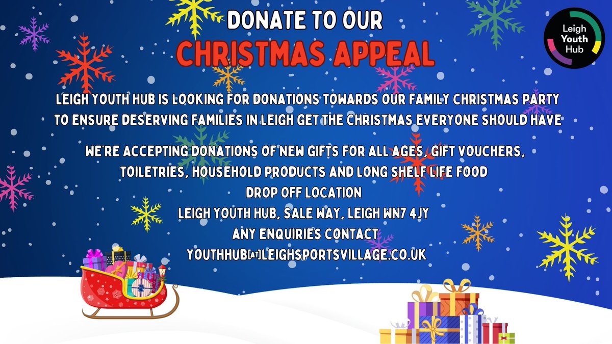 This December we are wanting to ensure as many families get the Christmas they deserve. To achieve this, we are asking for toy &amp; food donations. We know everyone might not have much to spare but every tin of beans or colouring book really does help. Thankyou
<a href="/lsvstadium/">Leigh Sports Village</a>