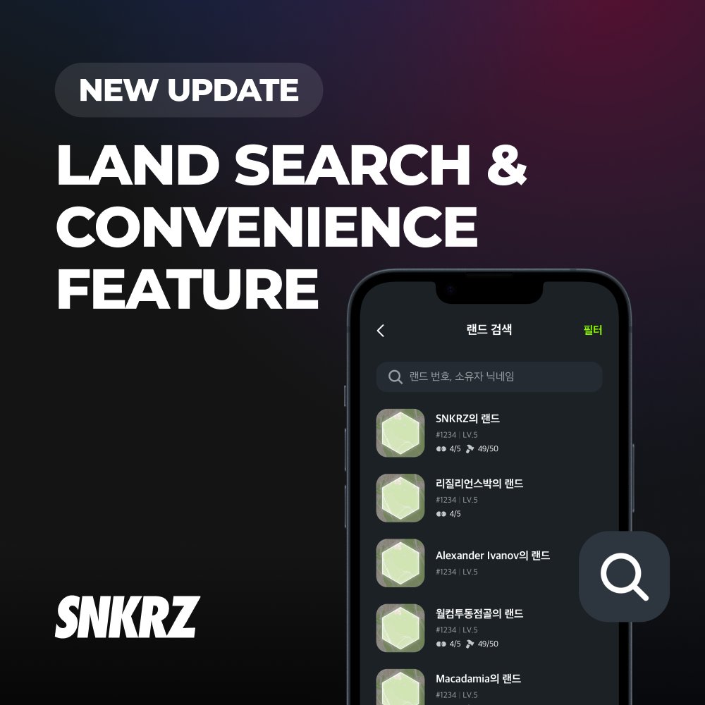 🔍 Land Search Feature and Convenience Updates Guide The Android v1.7.4 and iOS v1.7.4 updates, which include Land Search Feature and Center Filter Feature, are scheduled to be released soon. 🔗 Learn more: medium.com/@thesnkrz/land… 🔗 Land Search Feature Guide: