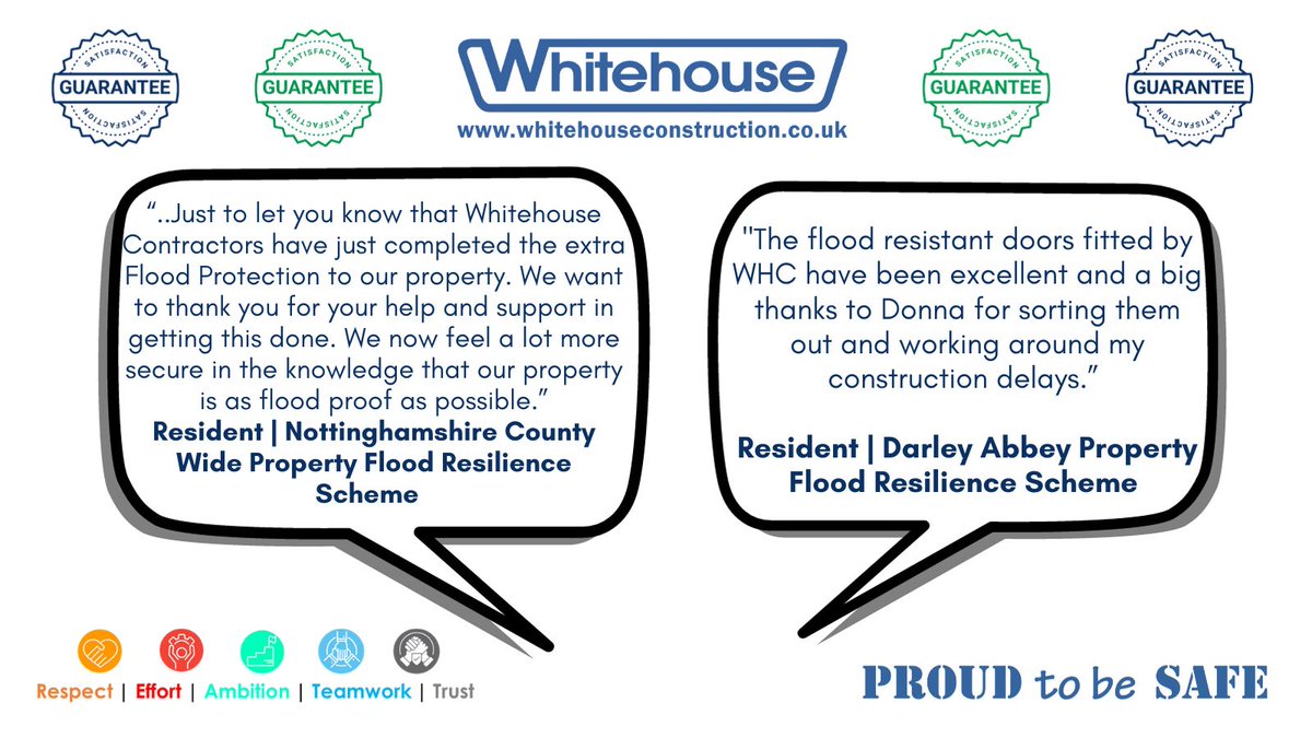 We have received excellent #feedback from homeowners involved in local Property Flood Resilience schemes over the recent weeks. Well done to the teams involved on these successful projects! #WeAreWhitehouse #FeelGoodFriday