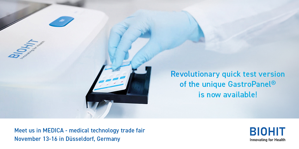 The GastroPanel quick test NT measures the concentration of four biological markers of gastric mucosal structure and function. The GP Reader NT also provides interpretation of the results, with the unique GastroSoft algorithm. There is still time to see us at Hall 1 / A15.