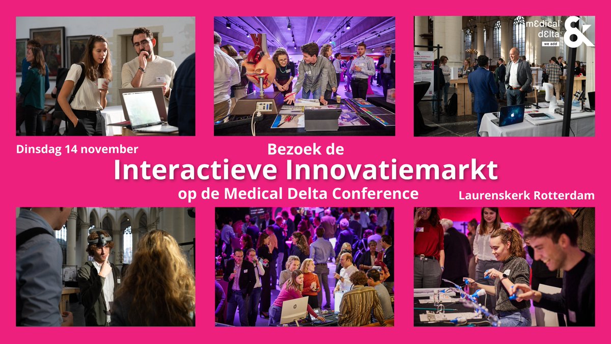 Benieuwd naar de nieuwste health &amp; technology inzichten en innovaties uit de delta-regio? Bezoek dan zeker de Interactieve Innovatiemarkt op de Medical Delta Conference van dinsdag a.s. en laat je verrassen en inspireren! Aanmelden kan nog: aanmelder.nl/medicaldelta20…
