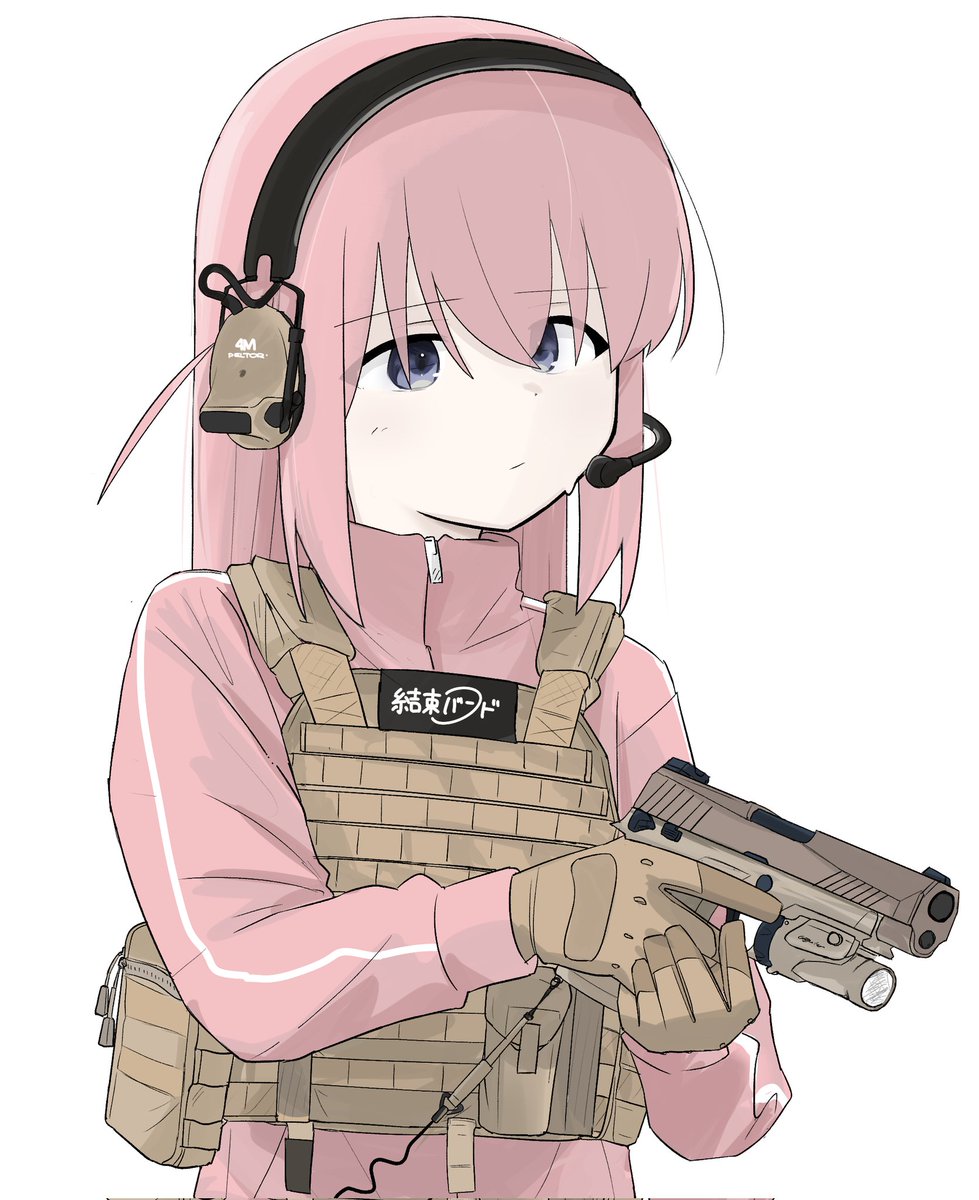 gotou hitori 1girl weapon gun solo pink hair holding weapon holding  illustration images
