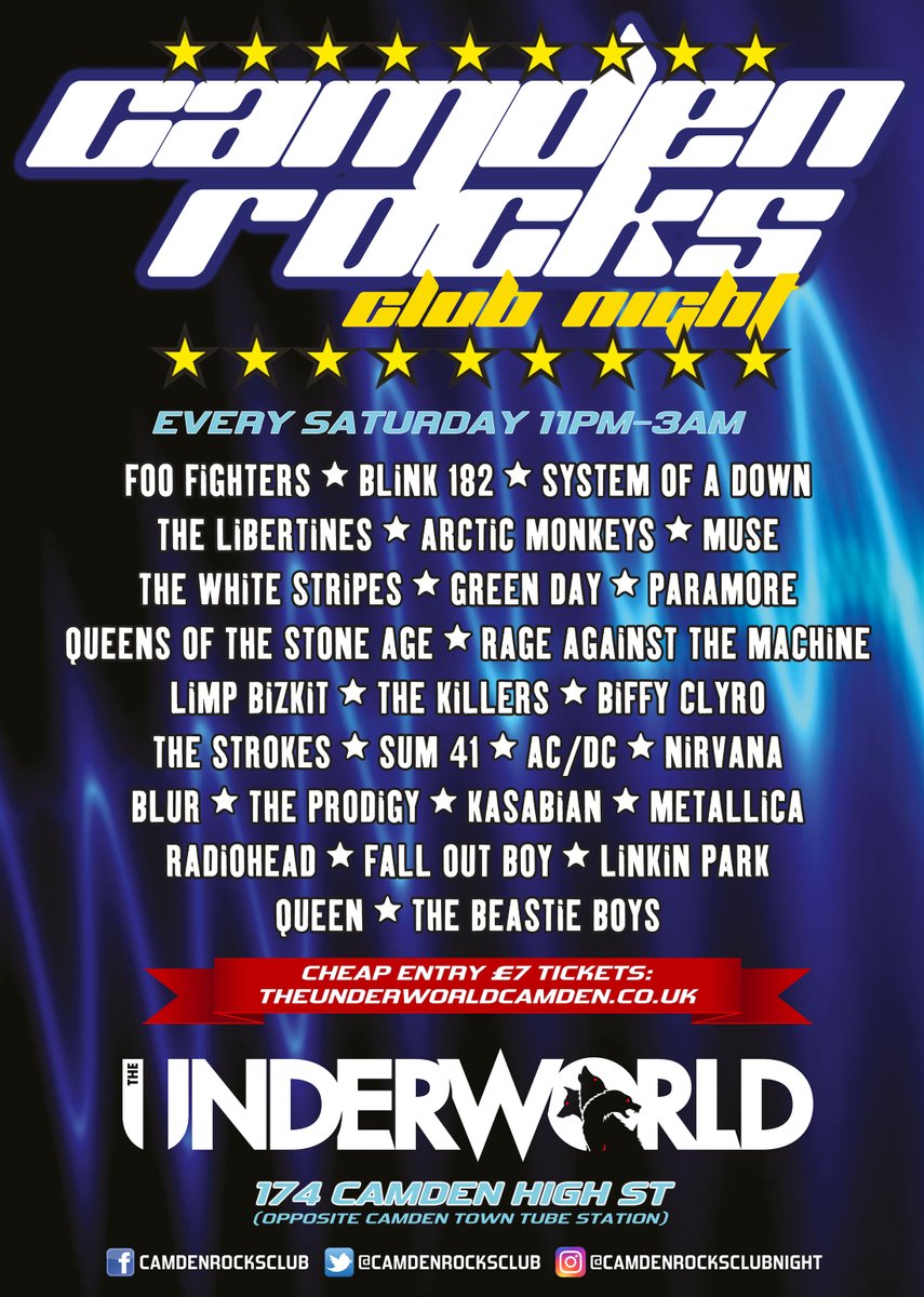 Final chance for tickets to this Saturday's #CamdenRocks all-day rock n roll bonanza! Featuring #TheDarkLight <a href="/TheBFeathers/">The Burning Feathers</a> @AngerlandBand &amp; more, taking over <a href="/FiddlersCamden/">The Fiddlers Elbow</a> followed by <a href="/CamdenRocksClub/">Camden Rocks Club</a>.

DON'T MISS 🎟️ camdenrocks.seetickets.com