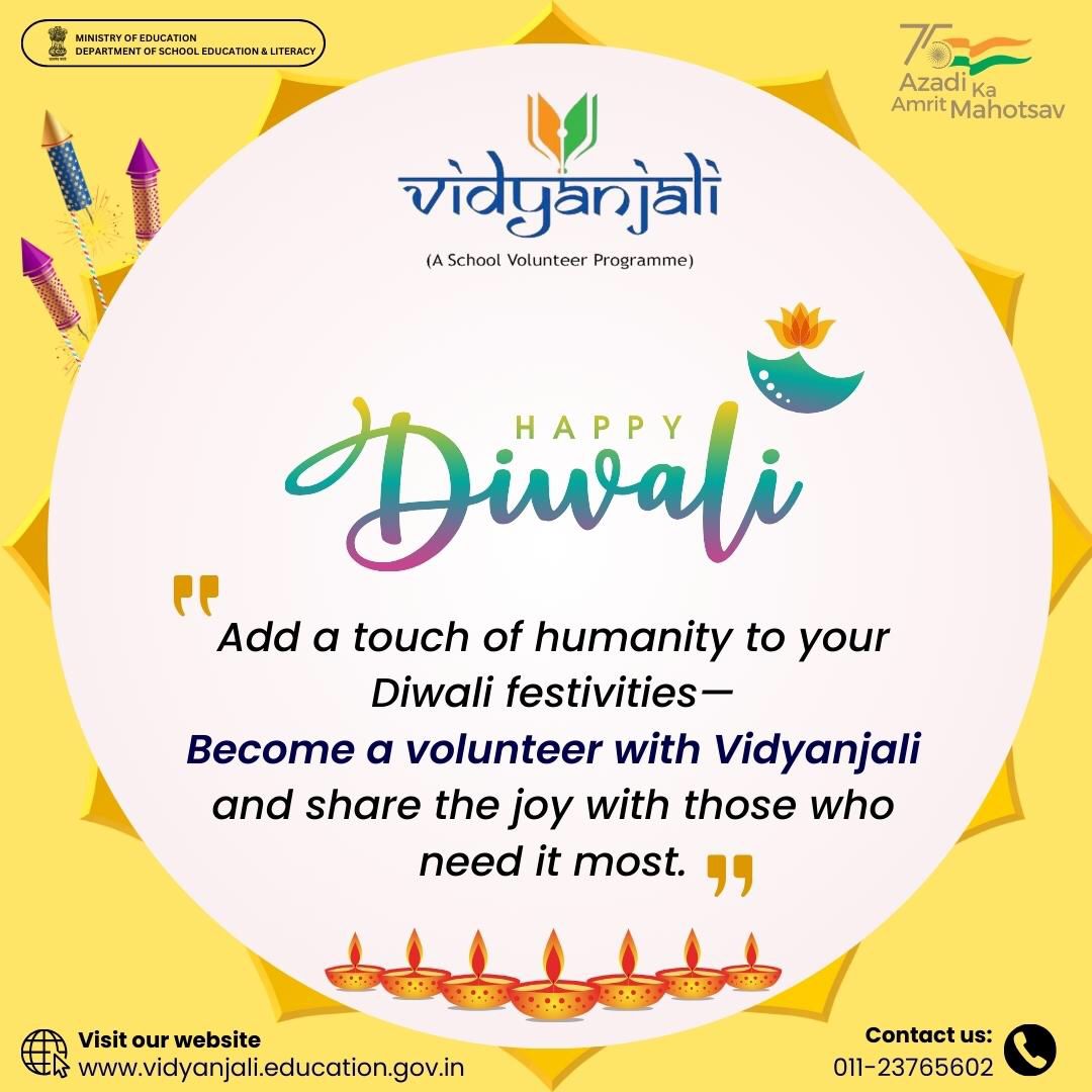 Wishing you a joyous and #SwachhDiwali filled with the light of knowledge and the spirit of giving! Celebrate the festival of lights by supporting education through Vidyanjali, where volunteers illuminate schools with their knowledge and skills.