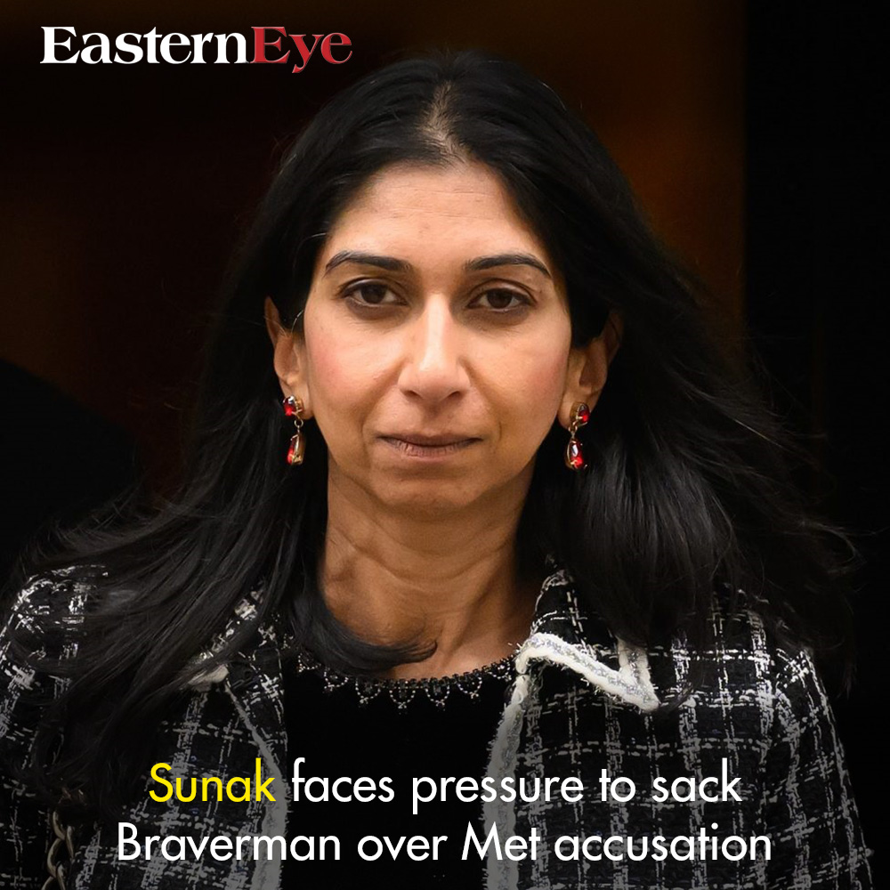 Sunak faces pressure to sack Braverman over Met accusation
Read more-easterneye.biz/sunak-faces-pr…
#SunakSackBraverman #MetAccusation #PoliticalPressure #ResignationDemand #PoliticalAccountability #BravermanControversy #SunakDecision #GovernmentAccountability #PoliticalIntegrity