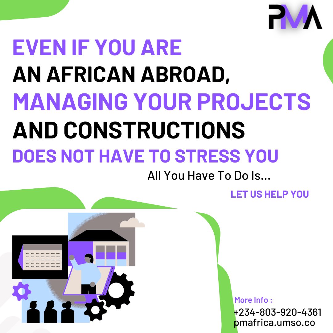 Even if you are an African residing abroad, managing your projects and constructions here in Africa does not have to stress you. All you have to do is let us help you manage them. 
#projectmanagement 
At 22