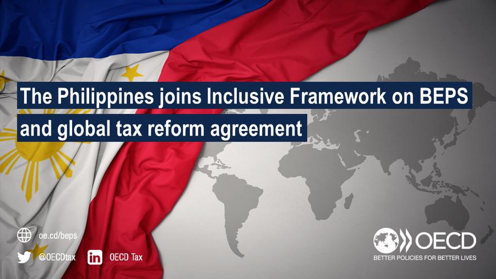Very pleased to welcome the #Philippines to the #BEPS Inclusive Framework. 

Through its membership, the 🇵🇭 now participate in the historic agreement to reform the international tax system, ensuring MNEs pay a fair share of tax wherever they operate.

🗞️ oe.cd/5ii