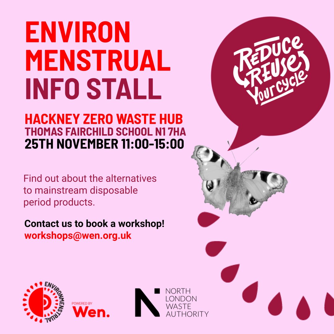 greenerhackney's tweet photo. 🌿Zero Waste Hub🌍
Find out about the alternatives to mainstream disposable period products at @Wen_UK's stall!🌸
📅 Saturday 25 November 🕐 11 AM - 3 PM 🏫 Thomas Fairchild School, N1 7HA
#ZeroWasteHackney https://t.co/a2WF0AWml3