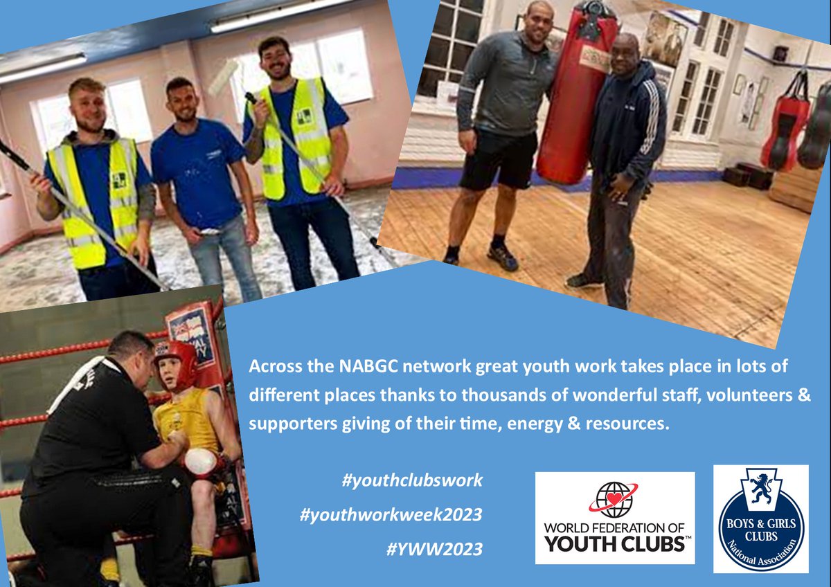 IT'S YOUTH WORK WEEK 2023! NABGC are the charity in the UK supporting local, grassroots, voluntary youth clubs Today we highlight that great youth work takes place thanks to the AMAZING efforts of thousand of staff, volunteers & supporters  #ThankYou 

#youthworkweek2023 #YWW2023