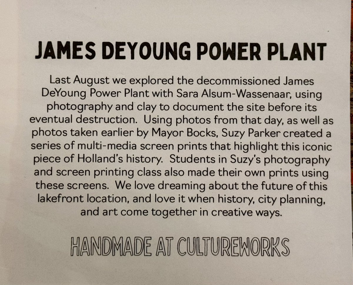 Congratulations, Jax Zavala on winning @thecultureworks Creativity in Leadership Award! Honored to have my photographs of the @HBPW_News James DeYoung Power Plant as an inspiration for incredible student prints! This is Holland. And We Get To Live Here! @CityofHolland