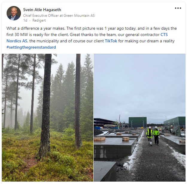 #settingthegreenstandard med energisløseri og naturinngrep for TikTok-datasenter i Hamar🫠