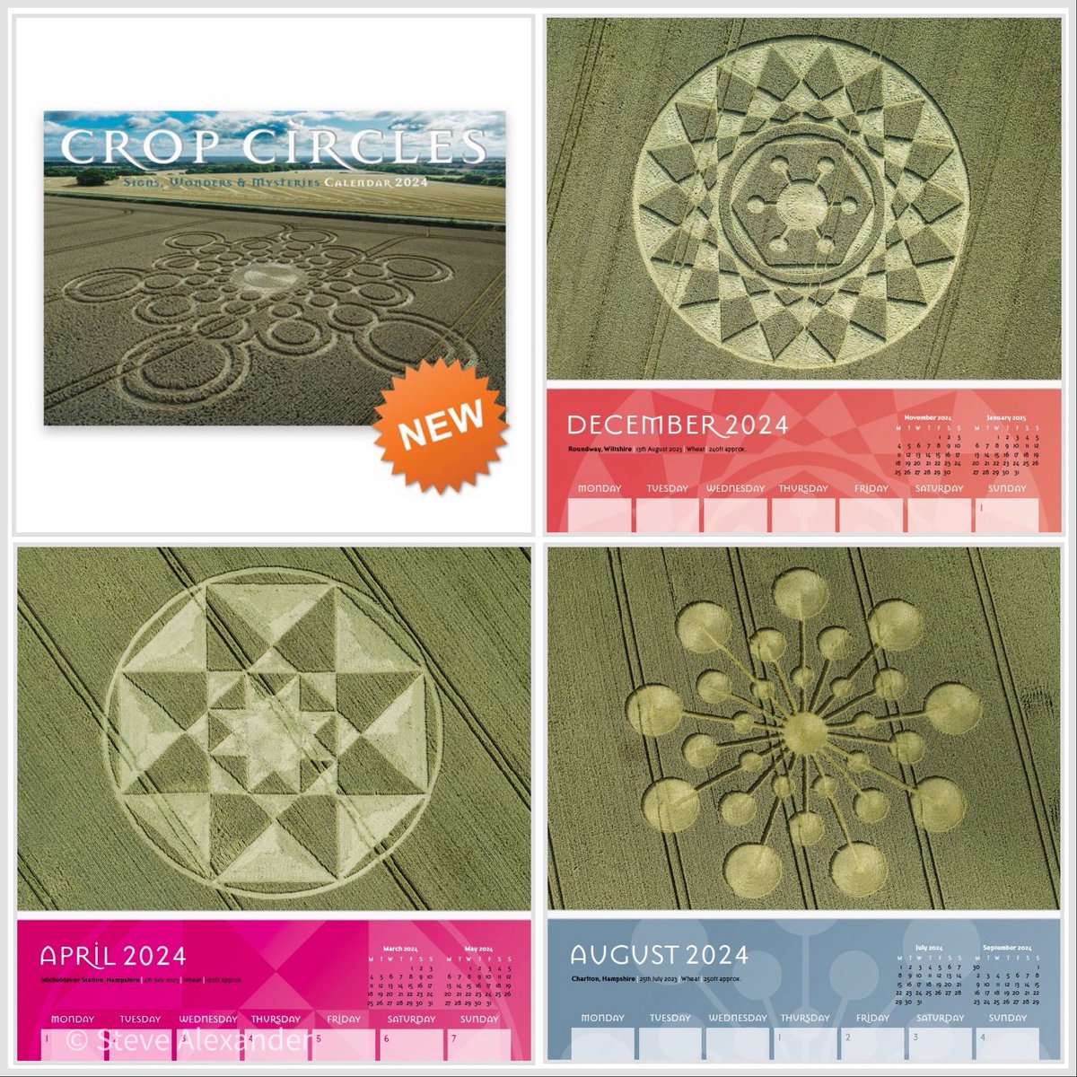 Crop Circle Calendar 2024
Now on sale. Inage shows some of the crop circles featured. 

The calendar measures 21 x 29.7 centimetres (8.26 x 11.69) inches approx

temporarytemples.co.uk/product/crop-c…
