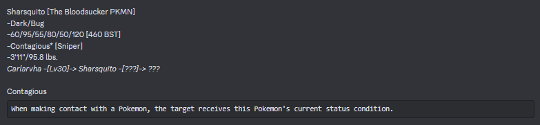 Carlarvha and Sharsquito [Dark/Bug], convergents of Carvanha's line based off of Mosquitoes. These Pokemon leech off of the blood of other Pokemon to stay energized.

[#Fakemon #Pokemon #PokemonScarletViolet]